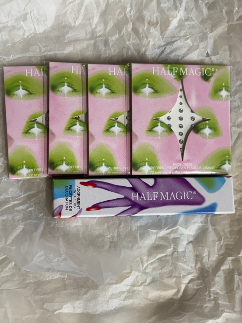 Half Magic iridescent sparkle Face Gems and tweezers